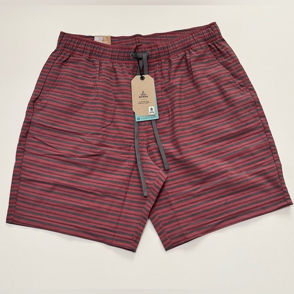PrAna Men's XL Pull On Metric E-Waist Board 8" Stretch Shorts Rust Stripe NWT - Picture 5 of 15